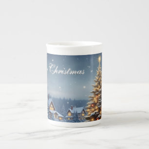 Caneca De Porcelana Vila de Natal Pacífica com Luzes