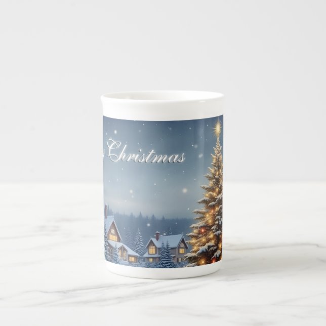 Caneca De Porcelana Vila de Natal Pacífica com Luzes (Frente)