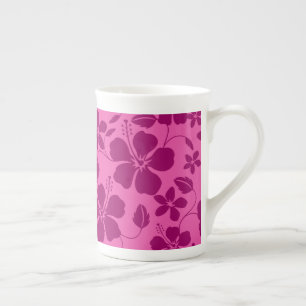 CANECA DE PORCELANA VINHO TINTO BURGUNDY COM HULA HAVAIANO (HIBÍSCIMO)