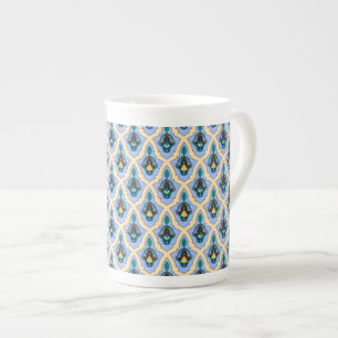 Caneca De Porcelana Vintage Blue Yellow Arab Tracery Patter