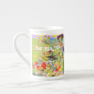 Caneca De Porcelana Vintage Bohemian Songbird Primavera Green