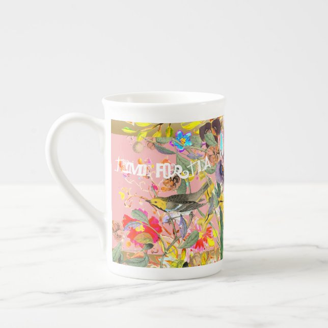 Caneca De Porcelana Vintage Bohemian Songbird Rosa (Esquerda)