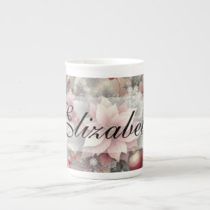 Caneca De Porcelana Vintage Watercolor Christmas Floral and Ornaments