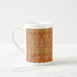 Caneca De Porcelana Vintage William Morris Pattern Red Turquoise Doura