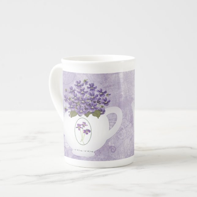 Caneca De Porcelana Violetas No Bone Chinês Tumor (Frente Esquerda)