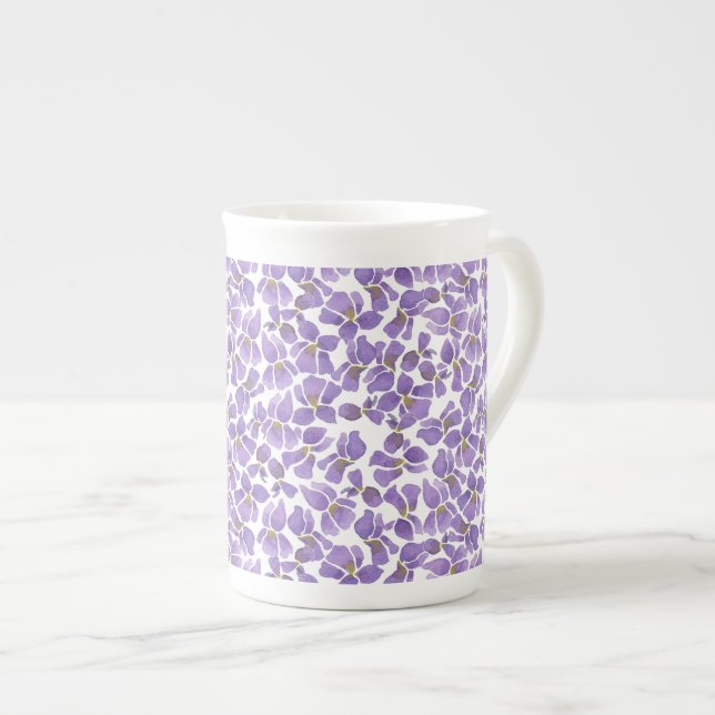 Caneca De Porcelana Violetas Roxas - Padrão de Ditzy em Branco (Frente Esquerda)