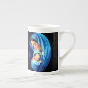 Caneca De Porcelana Virgem Abençoada Maria com Jesus bebê