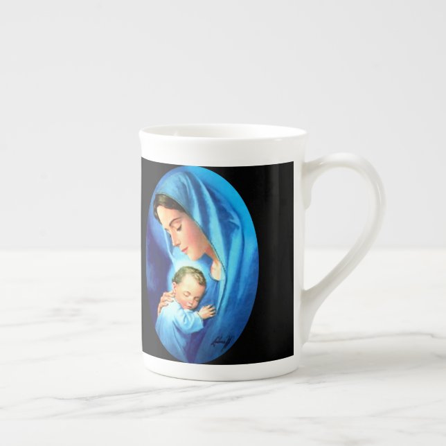 Caneca De Porcelana Virgem Abençoada Maria com Jesus Bebê (Direita)