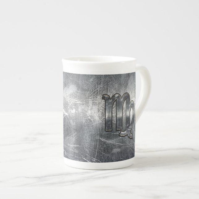 Caneca De Porcelana Virgo Zodiac - Símbolo Silver Estilo Incomodado (Frente Esquerda)