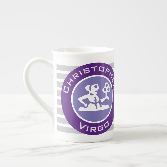 Caneca De Porcelana Virgo Zodiac Star Sign com o Nome do Proprietário (Esquerda)