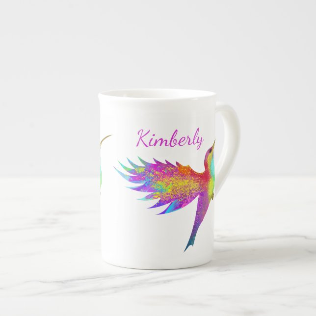 Caneca De Porcelana Voando Nome Personalizado de Hummingbird Osso Chin (Frente Esquerda)