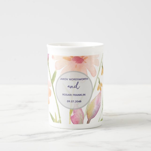 Caneca De Porcelana watercolor flower editable (Frente)