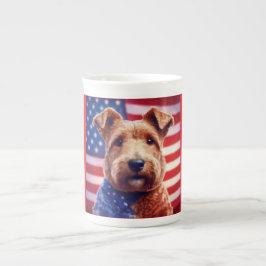 Caneca De Porcelana Welsh Terrier Com Bandeira Americana E Bandana