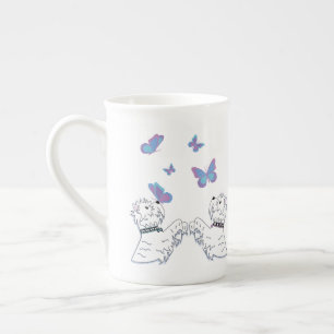 Caneca De Porcelana Westies e borboletas