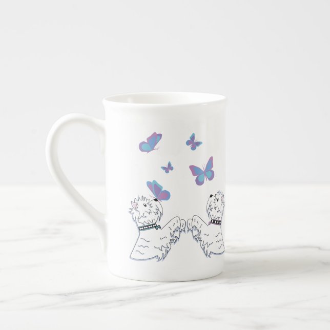 Caneca De Porcelana Westies e borboletas (Esquerda)