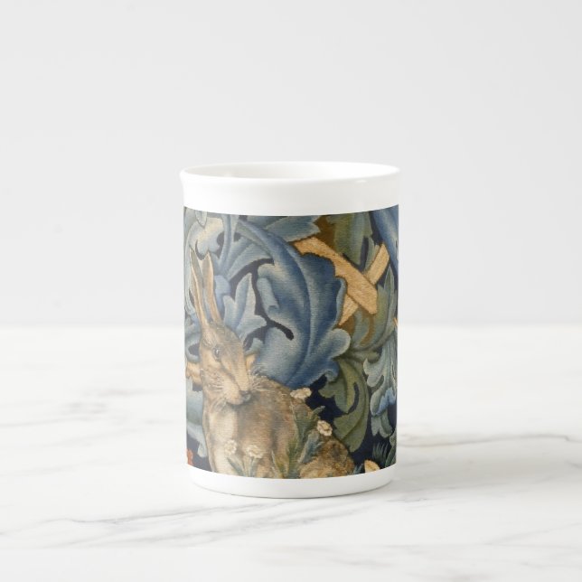Caneca De Porcelana William Morris Forest Rabbit Floral Art Nouveau (Frente)