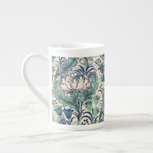 Caneca De Porcelana William Morris Green Teal Cream Padrão Floral