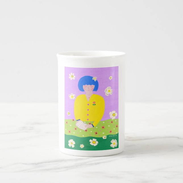 Caneca De Porcelana Woman reading in the garden (Frente)