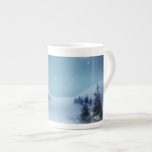 Caneca De Porcelana Wonderland de inverno à noite (Frente Esquerda)