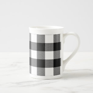 Caneca De Porcelana Xadrez de Buffalo Branco Preto com Twill