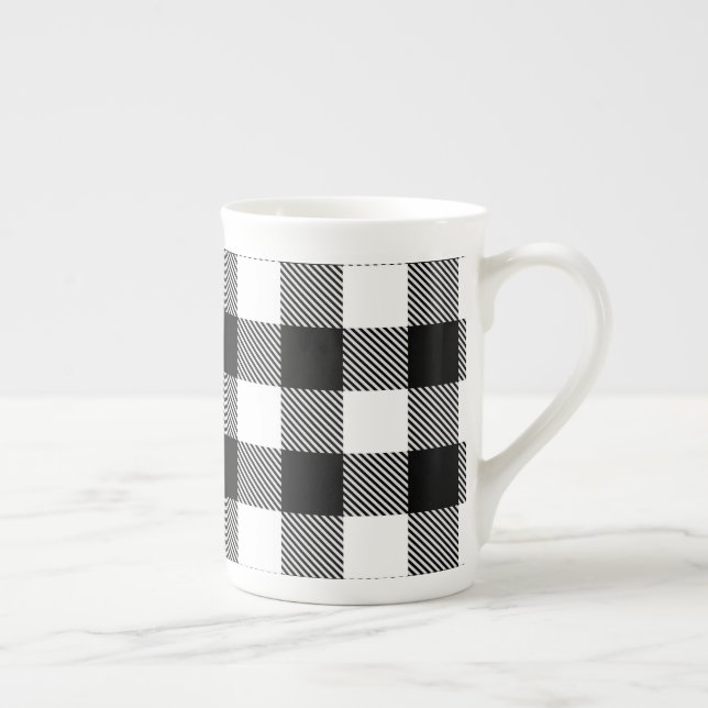 Caneca De Porcelana Xadrez de Buffalo Branco Preto com Twill (Direita)