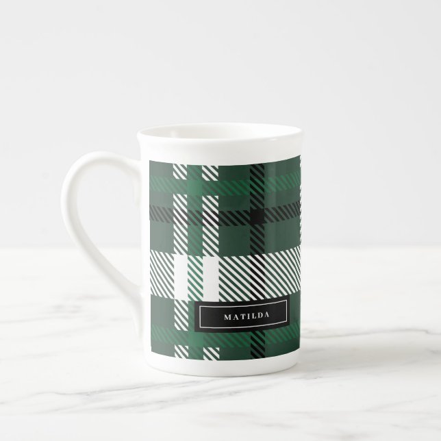 Caneca De Porcelana Xadrez de cheques de tartã verde e preto (Esquerda)