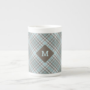 Caneca De Porcelana Xadrez Monograma Personalizada / Padrão Tartan
