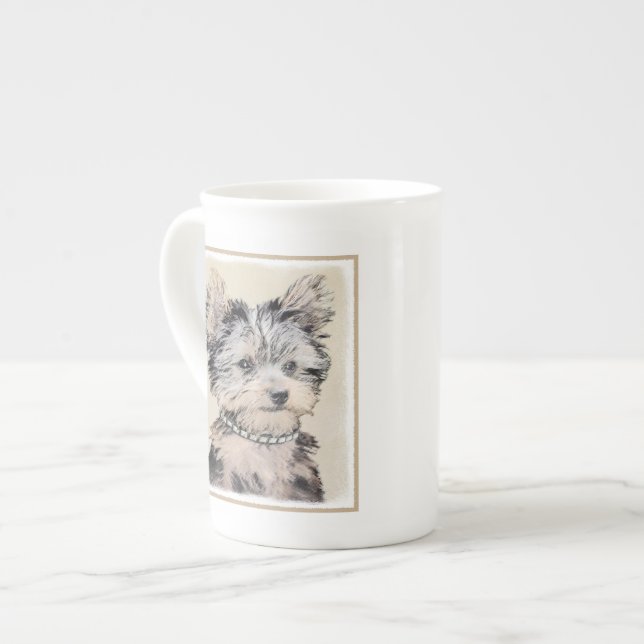 Caneca De Porcelana Yorkshire Terrier Puppy Pintura Original (Frente Esquerda)