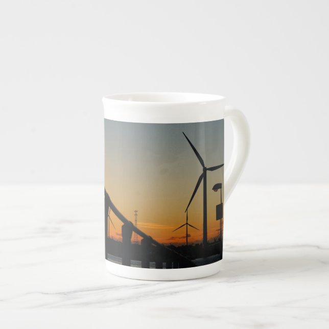 Caneca De Porcelana Zonsondergang met windmolen, Rustgevend relaxt. (Frente Esquerda)