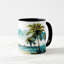 Caneca de Praia Tropical Aquarela 