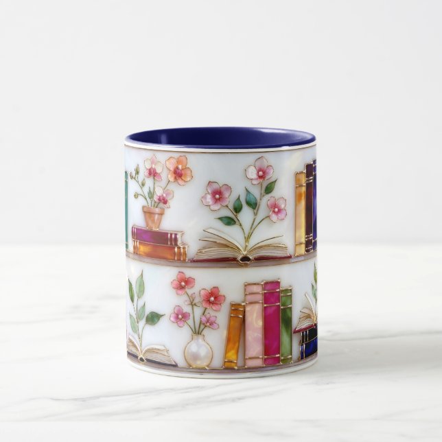 Caneca de Prateleira de Livros Florais no Estilo d (Centro)