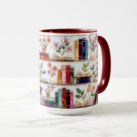 Caneca de Prateleira de Livros Florais no Estilo d