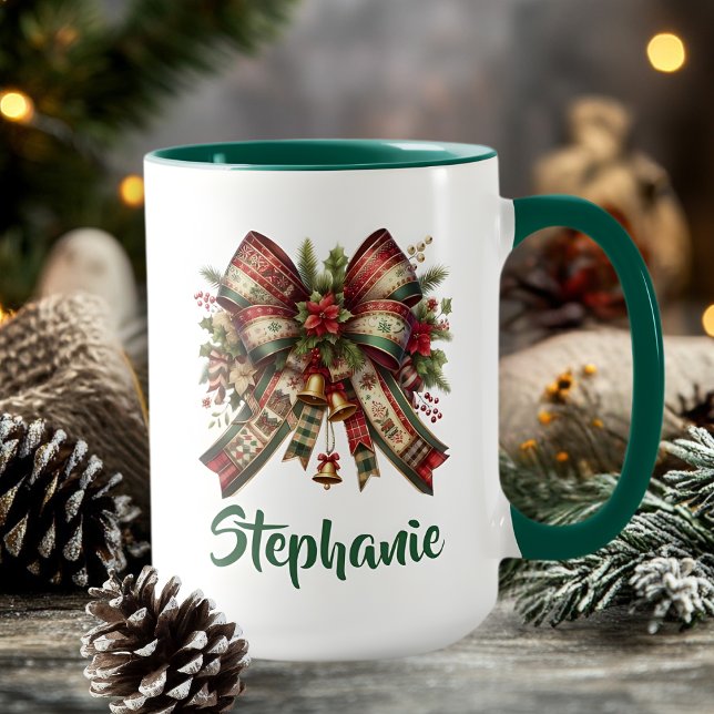 Caneca de Presente com Laço de Natal Elegante (Criador carregado)