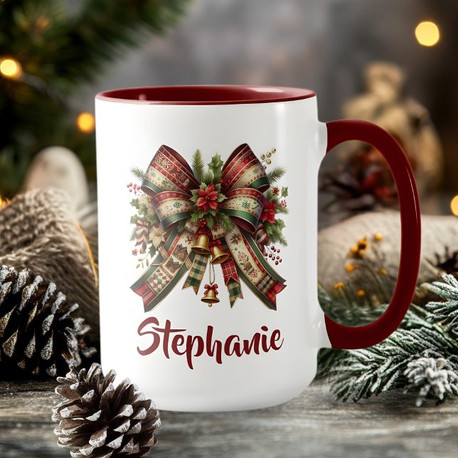 Caneca de Presente com Laço de Natal Elegante (Criador carregado)