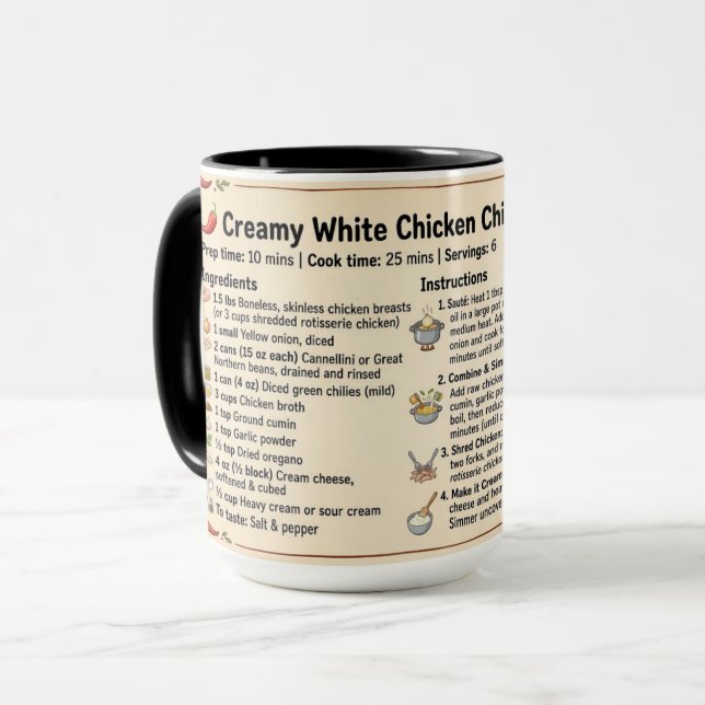 Caneca de Presente com Receita de Chili de Frango  (Frente Esquerda)