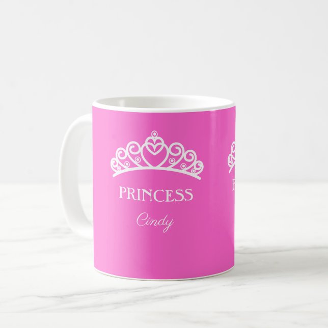 Caneca de princesa personalizada em rosa com nome (Frente Esquerda)