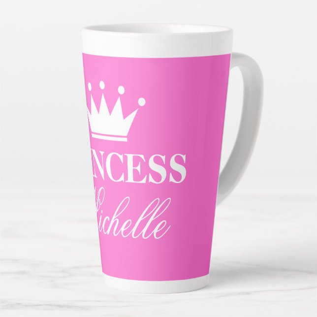 Caneca de princesa rosa personalizada com logotipo (Ângulo direito)