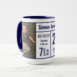 Caneca de Registro de Nascimento de Bebê Menino Az