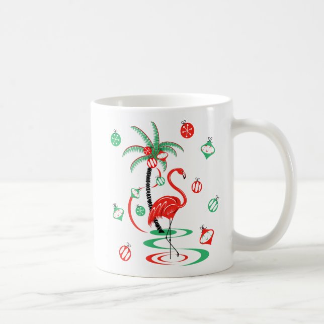 Caneca de retrato Flamingo Baubles de Natal Vermel (Direita)
