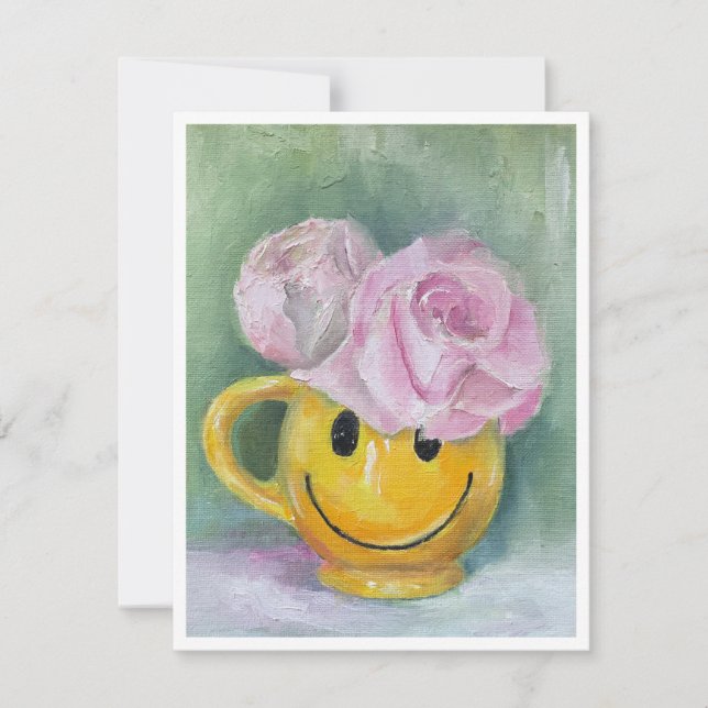 Caneca de Rosto Feliz Alegre com Cartão de Nota de (Frente)
