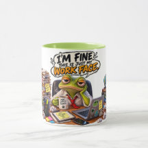 Caneca de Sapo com Rosto de Trabalho Eu Estou Bem