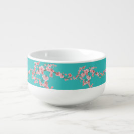 Caneca de Sopa com Flor de Cerejeira em Aquarela