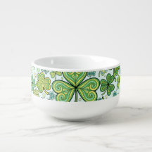 Caneca de Sopa com Padrão de Trevo Shamrock Elegan