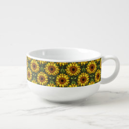 Caneca De Sopa Girassol amarelo alaranjado com verde e castanho