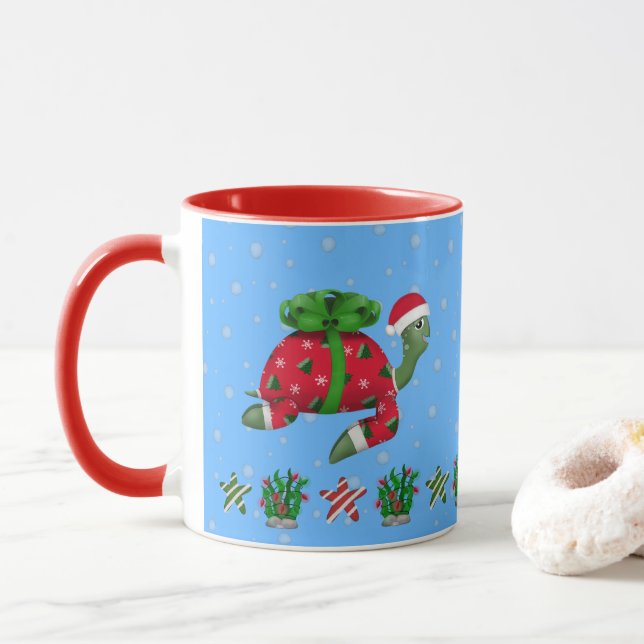 Caneca de Tartaruga de Natal (Com Donut)