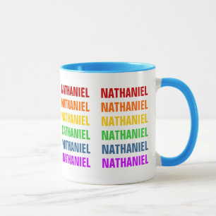 Caneca de texto personalizável com arco-íris