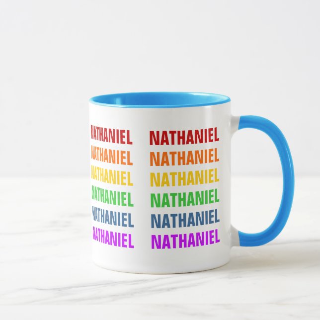 Caneca de texto repetido arco-íris personalizável (Direita)