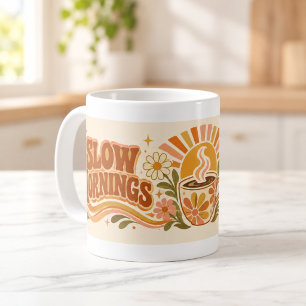Caneca de Tipografia Retro Café Bom Manhãs Lentas