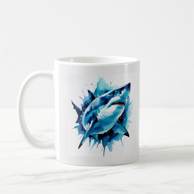 Caneca de Tubarão-Aquarela - Arte Oceânica (Esquerda)