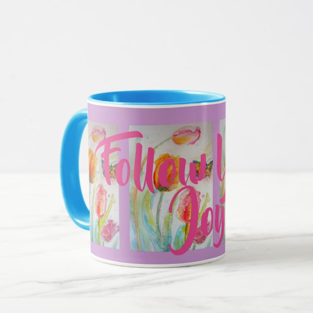 Caneca de Tulipa Rosa Floral Aquarela Roxa (Frente Esquerda)